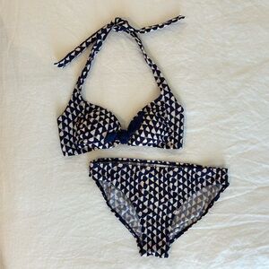 BODEN Blue Geometric Bikini Top and Bottoms ~ Size 4